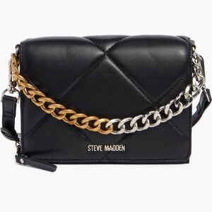 Steve Madden Black Crossbody Bag with Gold and Silver Chain